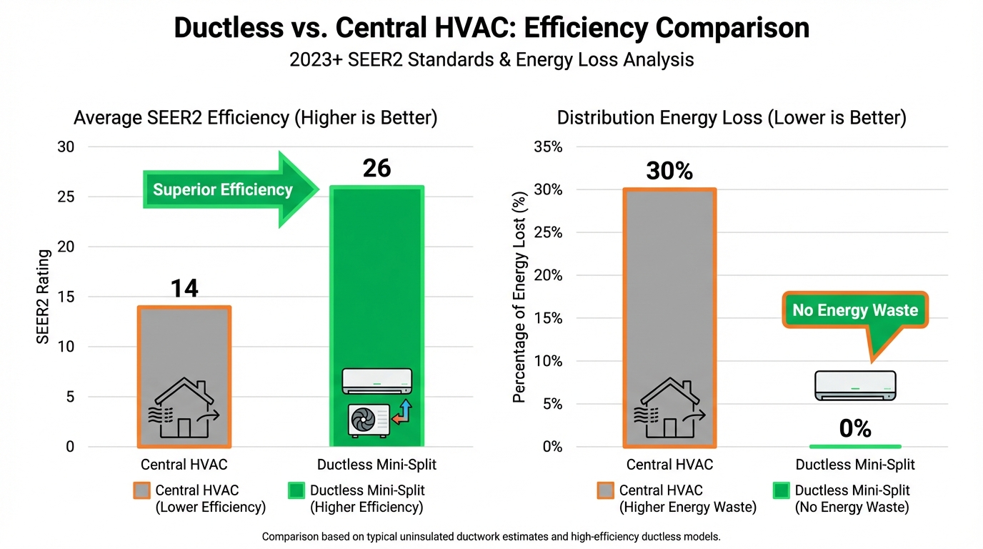 Energy Efficiency and Waste Comparison Between Central Air and Ductless Systems