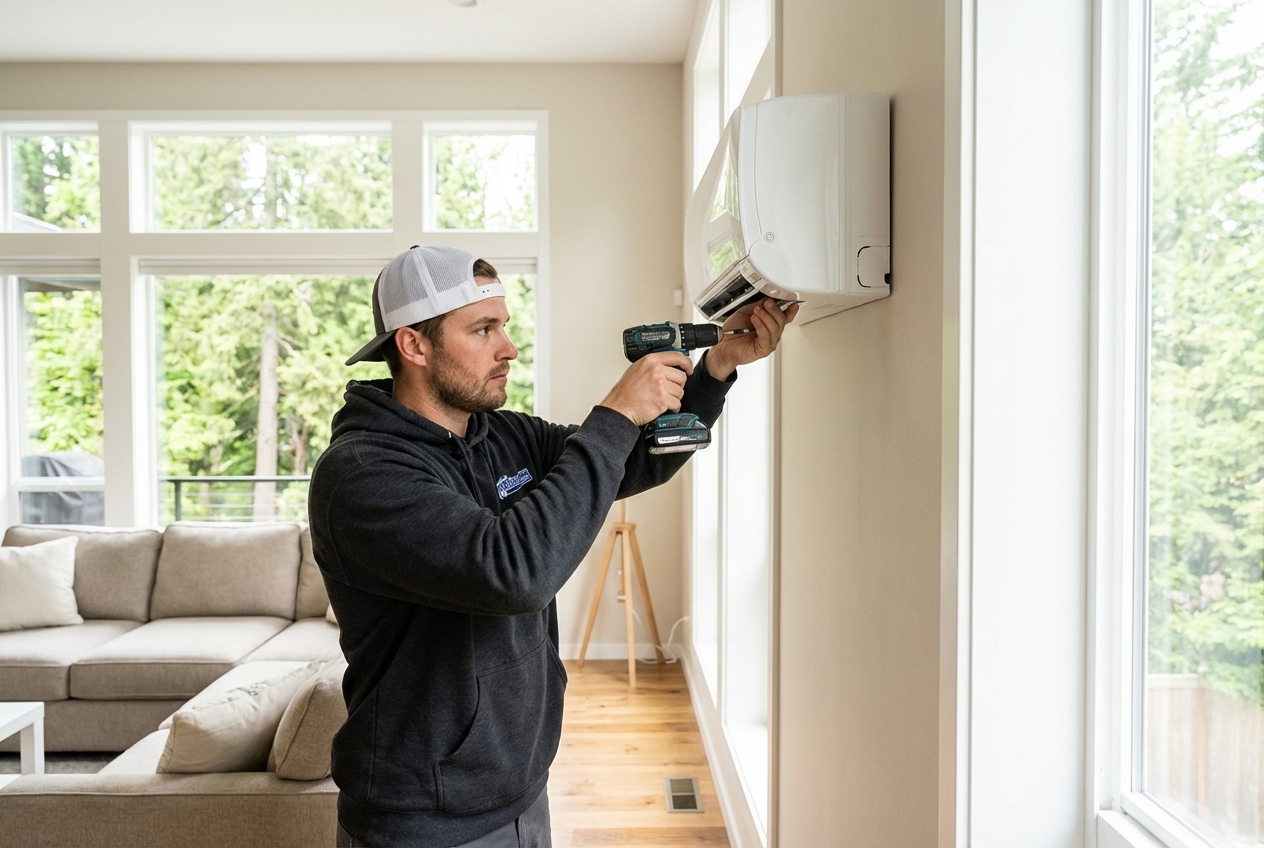Sarkinen technician installing a ductless mini-split system