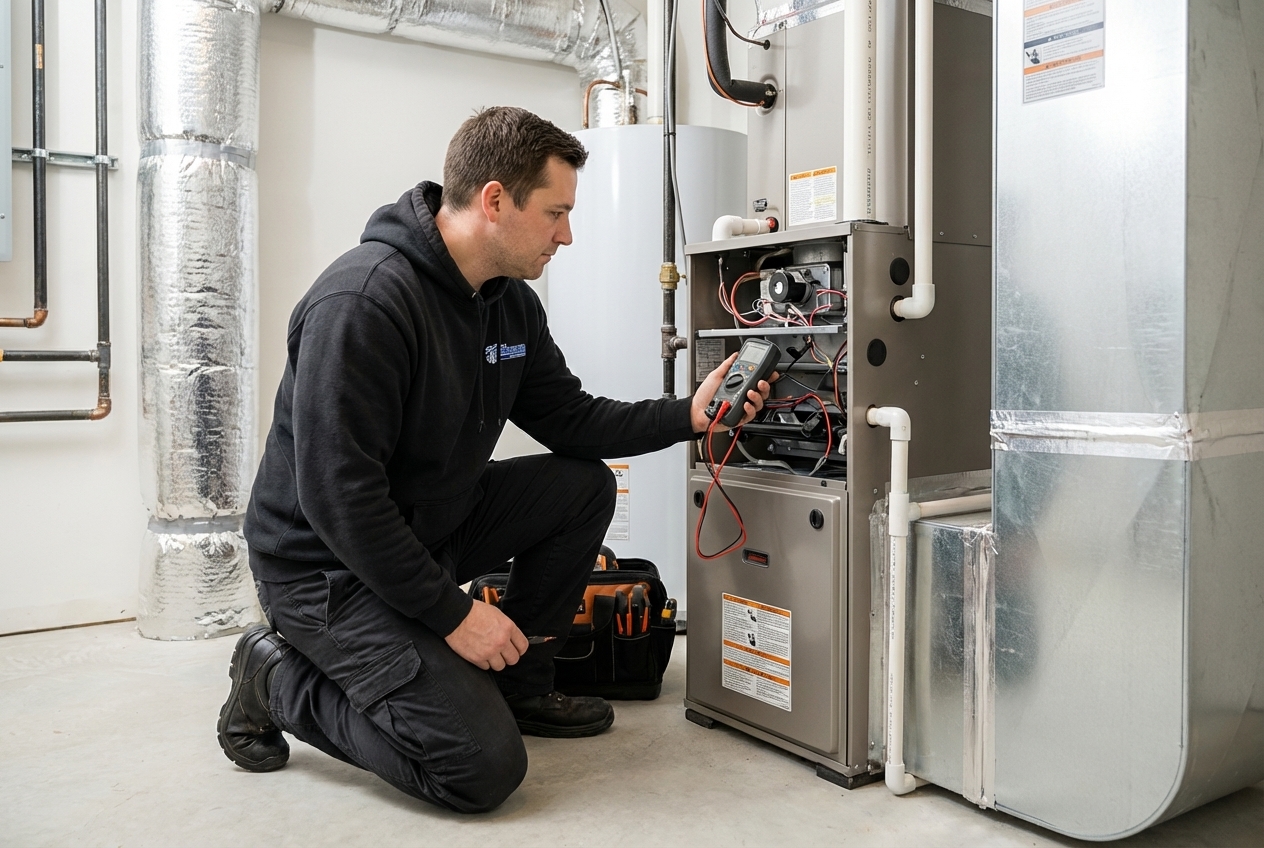 Sarkinen technician servicing a residential furnace