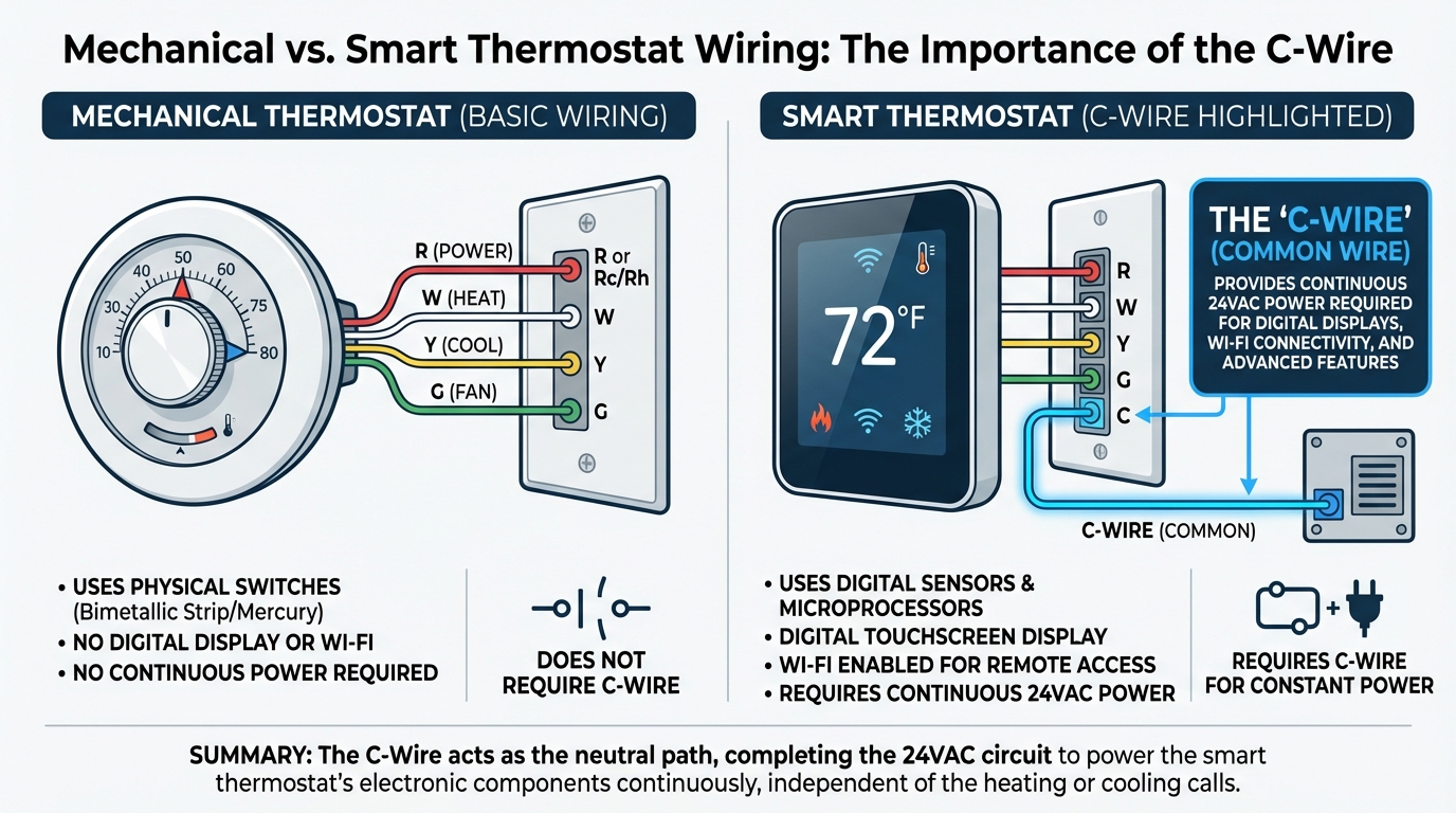 Mechanical vs. Smart Thermostat Wiring: The Importance of the C-Wire